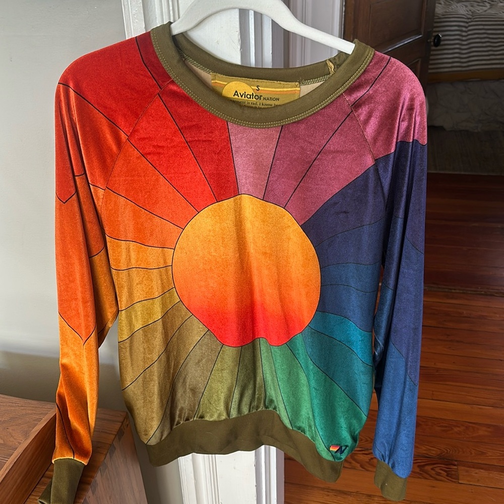 Aviator Nation rainbow sunset velour sweatshirt